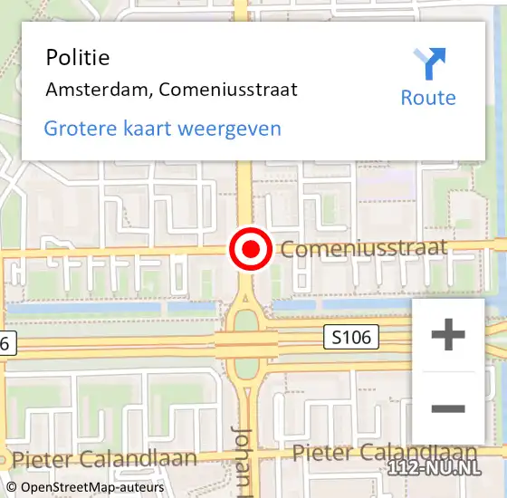 Locatie op kaart van de 112 melding: Politie Amsterdam, Comeniusstraat op 15 januari 2017 06:48