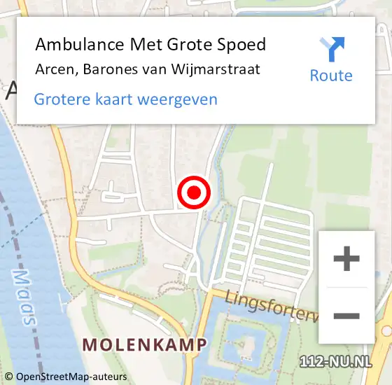 Locatie op kaart van de 112 melding: Ambulance Met Grote Spoed Naar Arcen, Barones van Wijmarstraat op 15 januari 2017 09:56