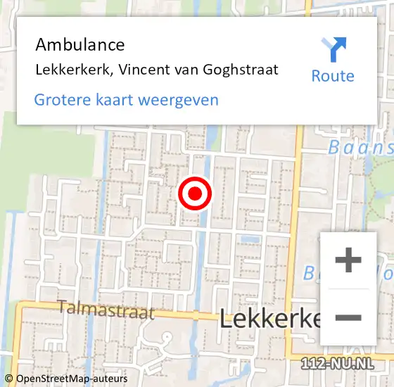Locatie op kaart van de 112 melding: Ambulance Lekkerkerk, Vincent van Goghstraat op 15 januari 2017 11:20