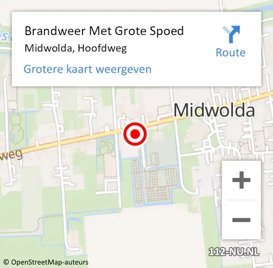 Locatie op kaart van de 112 melding: Brandweer Met Grote Spoed Naar Midwolda, Hoofdweg op 15 januari 2017 14:54