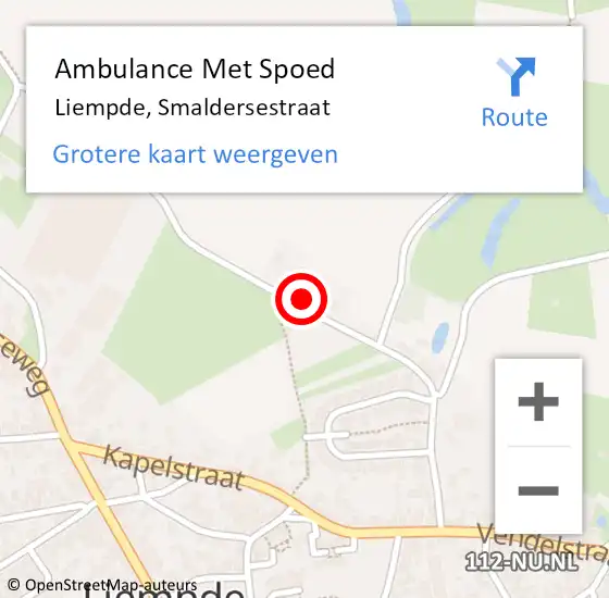 Locatie op kaart van de 112 melding: Ambulance Met Spoed Naar Liempde, Smaldersestraat op 15 januari 2017 16:23