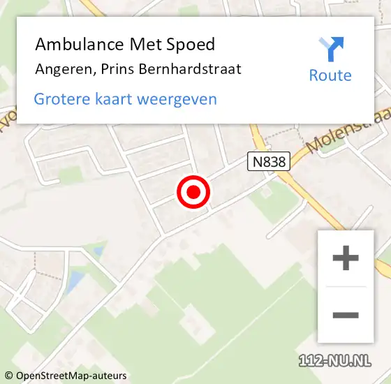 Locatie op kaart van de 112 melding: Ambulance Met Spoed Naar Angeren, Prins Bernhardstraat op 15 januari 2017 17:07