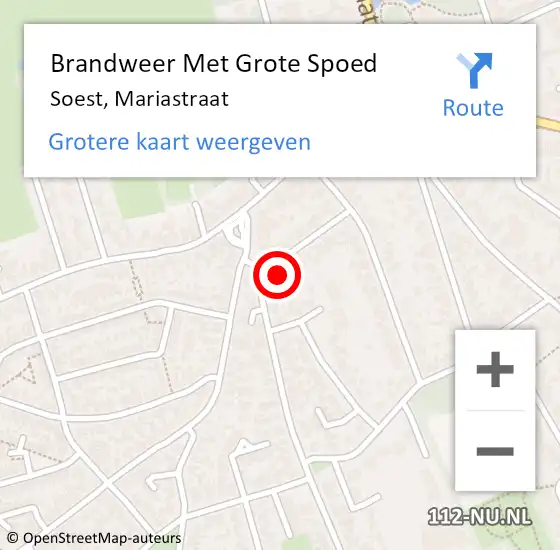 Locatie op kaart van de 112 melding: Brandweer Met Grote Spoed Naar Soest, Mariastraat op 15 januari 2017 18:06