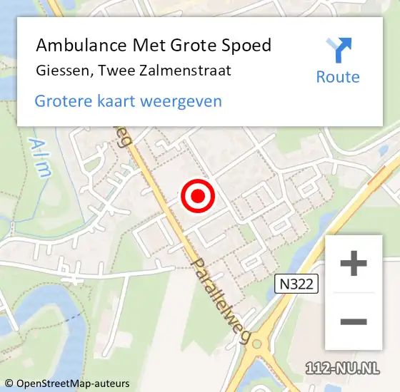 Locatie op kaart van de 112 melding: Ambulance Met Grote Spoed Naar Giessen, Twee Zalmenstraat op 15 januari 2017 18:09