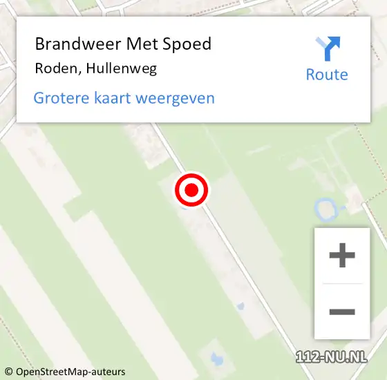 Locatie op kaart van de 112 melding: Brandweer Met Spoed Naar Roden, Hullenweg op 15 januari 2017 18:11