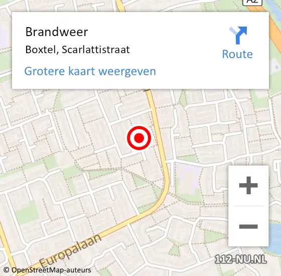 Locatie op kaart van de 112 melding: Brandweer Boxtel, Scarlattistraat op 15 januari 2017 19:12