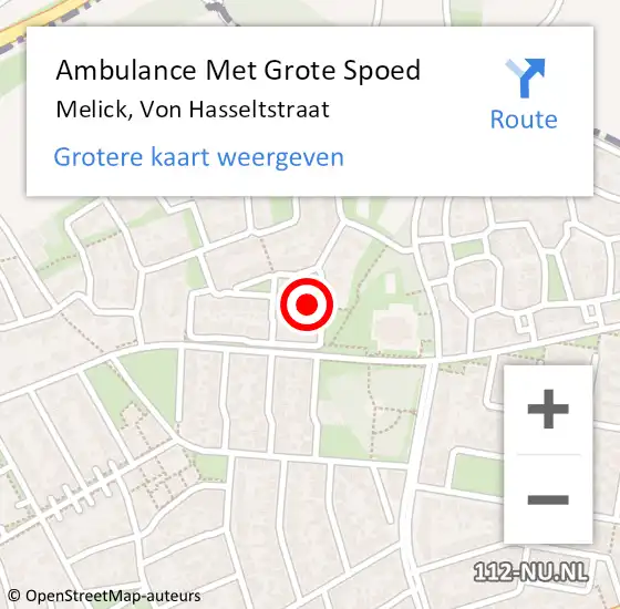 Locatie op kaart van de 112 melding: Ambulance Met Grote Spoed Naar Melick, Von Hasseltstraat op 15 januari 2017 19:19