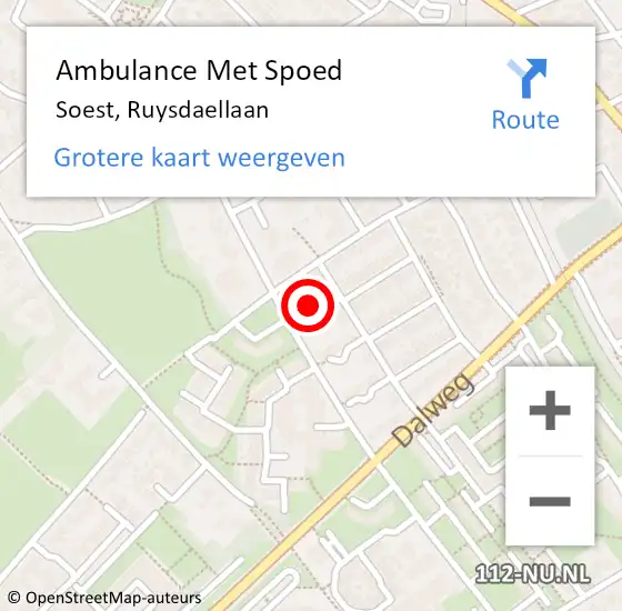 Locatie op kaart van de 112 melding: Ambulance Met Spoed Naar Soest, Ruysdaellaan op 15 januari 2017 19:40