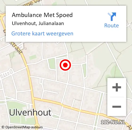 Locatie op kaart van de 112 melding: Ambulance Met Spoed Naar Ulvenhout, Julianalaan op 15 januari 2017 20:01