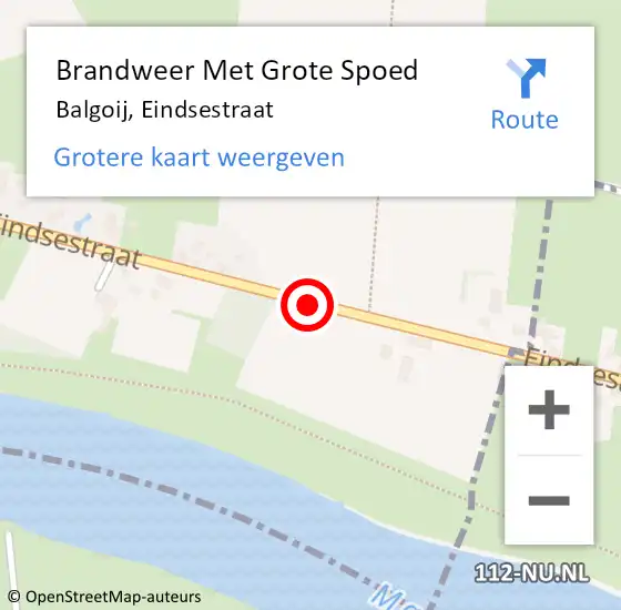 Locatie op kaart van de 112 melding: Brandweer Met Grote Spoed Naar Balgoij, Eindsestraat op 15 januari 2017 20:26