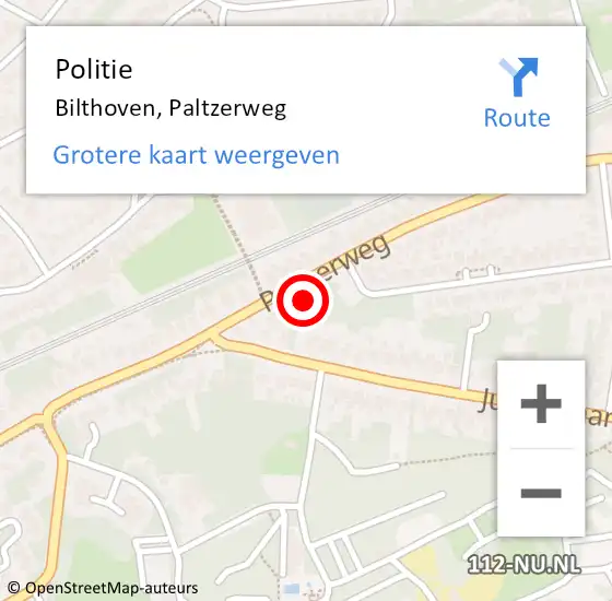 Locatie op kaart van de 112 melding: Politie Bilthoven, Paltzerweg op 15 januari 2017 21:04