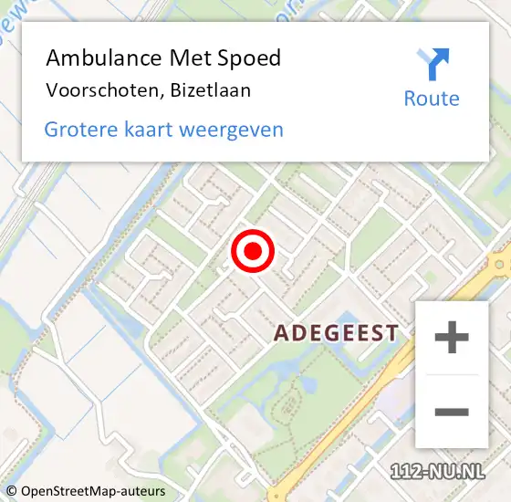 Locatie op kaart van de 112 melding: Ambulance Met Spoed Naar Voorschoten, Bizetlaan op 15 januari 2017 21:14