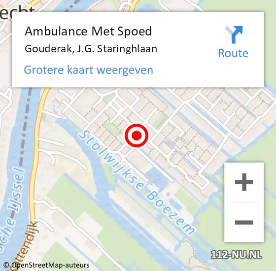 Locatie op kaart van de 112 melding: Ambulance Met Spoed Naar Gouderak, J.G. Staringhlaan op 15 januari 2017 21:26