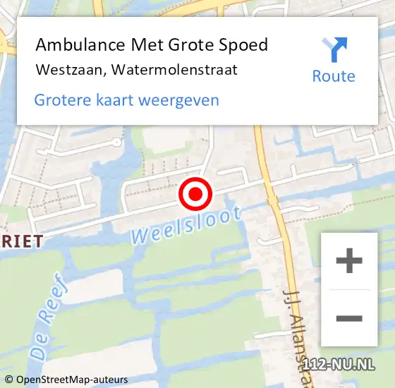 Locatie op kaart van de 112 melding: Ambulance Met Grote Spoed Naar Westzaan, Watermolenstraat op 16 januari 2017 01:24