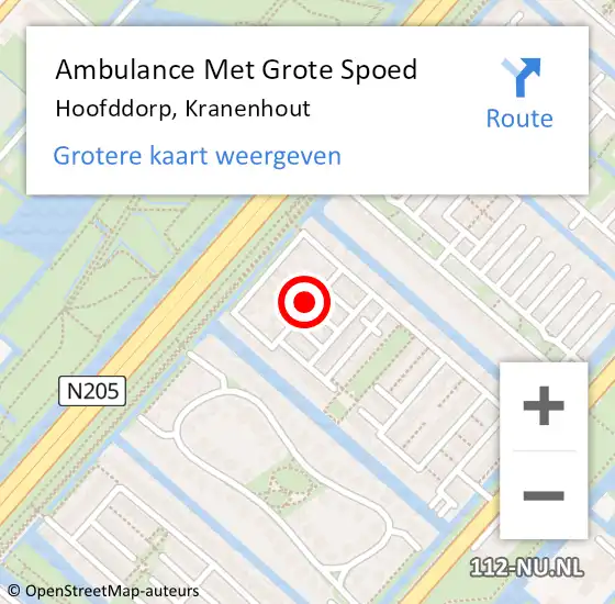 Locatie op kaart van de 112 melding: Ambulance Met Grote Spoed Naar Hoofddorp, Kranenhout op 16 januari 2017 02:32