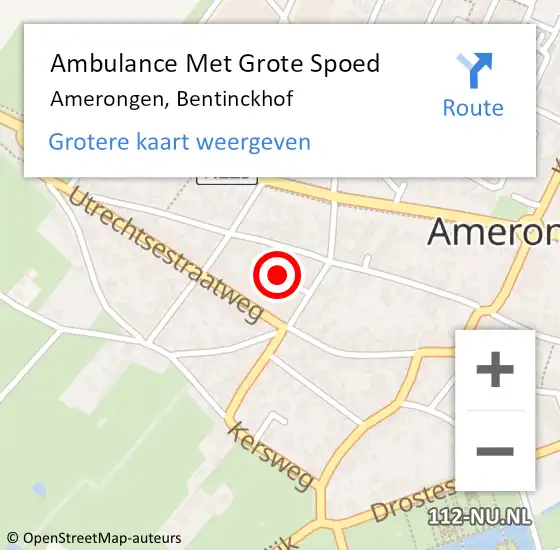 Locatie op kaart van de 112 melding: Ambulance Met Grote Spoed Naar Amerongen, Bentinckhof op 16 januari 2017 04:55