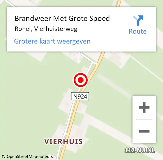 Locatie op kaart van de 112 melding: Brandweer Met Grote Spoed Naar Rohel, Vierhuisterweg op 16 januari 2017 06:50