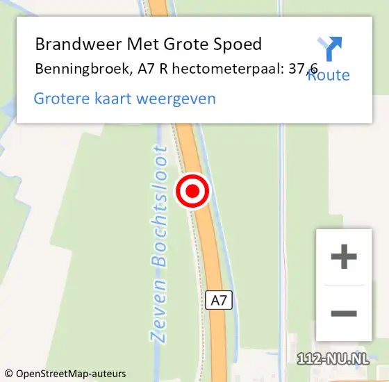 Locatie op kaart van de 112 melding: Brandweer Met Grote Spoed Naar Benningbroek, A7 R hectometerpaal: 39,1 op 16 januari 2017 07:16