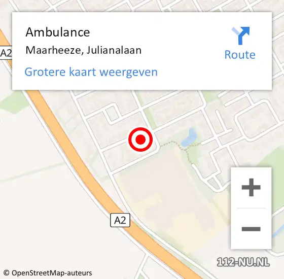 Locatie op kaart van de 112 melding: Ambulance Maarheeze, Julianalaan op 16 januari 2017 08:21