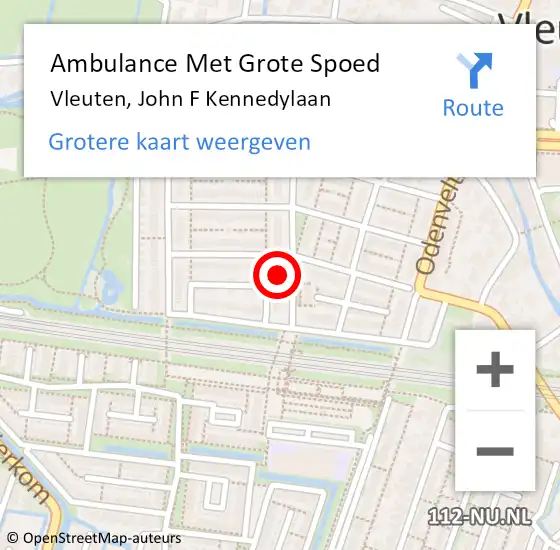 Locatie op kaart van de 112 melding: Ambulance Met Grote Spoed Naar Vleuten, John F Kennedylaan op 16 januari 2017 09:02