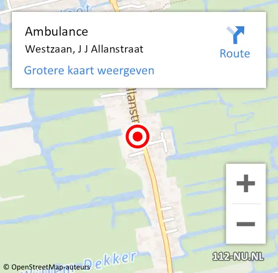 Locatie op kaart van de 112 melding: Ambulance Westzaan, J J Allanstraat op 16 januari 2017 09:44