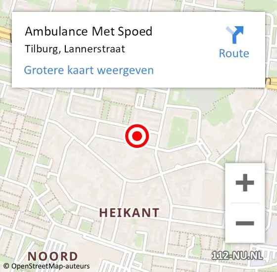 Locatie op kaart van de 112 melding: Ambulance Met Spoed Naar Tilburg, Lannerstraat op 16 januari 2017 11:41