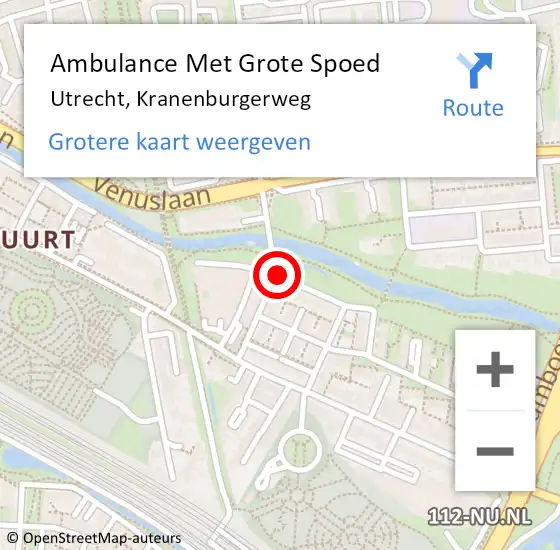 Locatie op kaart van de 112 melding: Ambulance Met Grote Spoed Naar Utrecht, Kranenburgerweg op 16 januari 2017 11:49