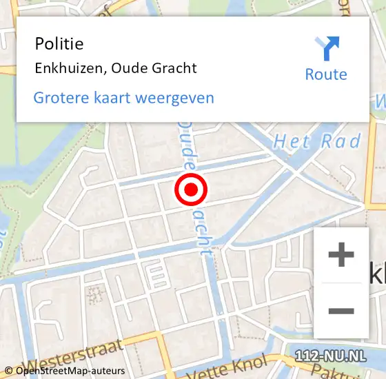 Locatie op kaart van de 112 melding: Politie Enkhuizen, Oude Gracht op 16 januari 2017 12:09