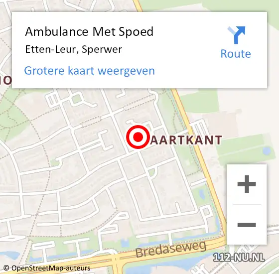 Locatie op kaart van de 112 melding: Ambulance Met Spoed Naar Etten-Leur, Sperwer op 16 januari 2017 12:50