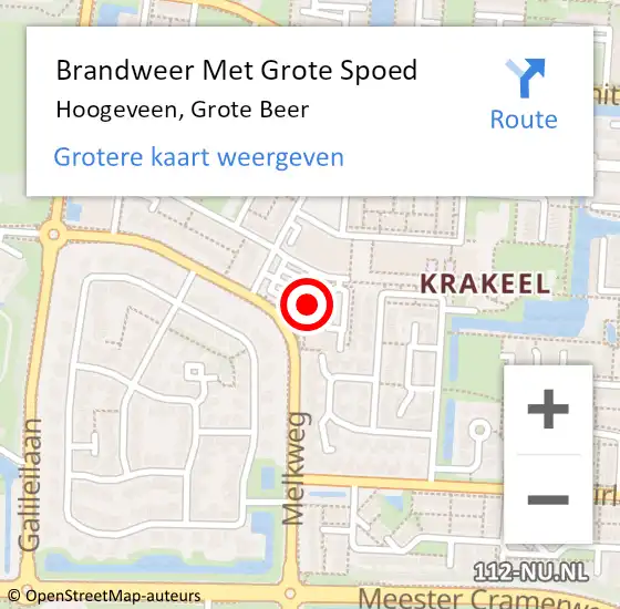 Locatie op kaart van de 112 melding: Brandweer Met Grote Spoed Naar Hoogeveen, Grote Beer op 16 januari 2017 13:03