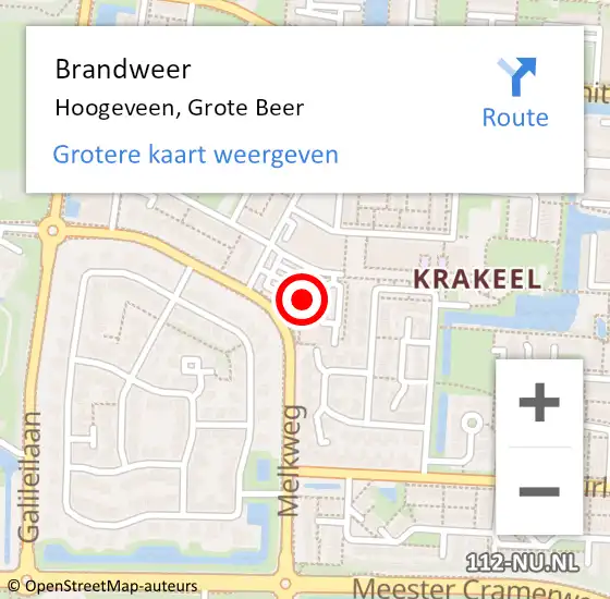 Locatie op kaart van de 112 melding: Brandweer Hoogeveen, Grote Beer op 16 januari 2017 13:05