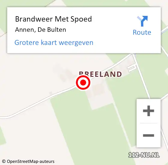 Locatie op kaart van de 112 melding: Brandweer Met Spoed Naar Annen, De Bulten op 16 januari 2017 13:56