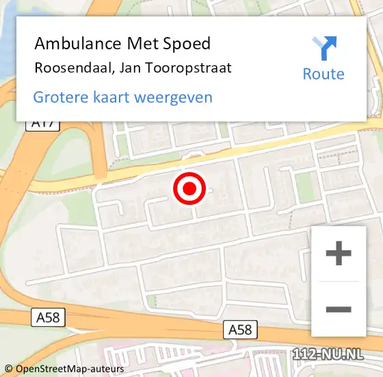 Locatie op kaart van de 112 melding: Ambulance Met Spoed Naar Roosendaal, Jan Tooropstraat op 16 januari 2017 14:02