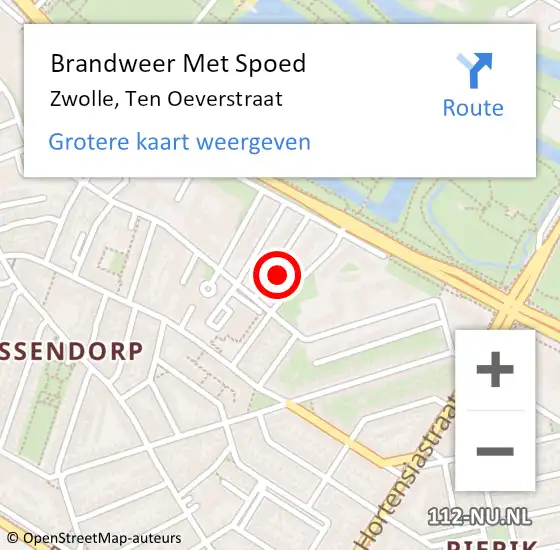 Locatie op kaart van de 112 melding: Brandweer Met Spoed Naar Zwolle, Ten Oeverstraat op 16 januari 2017 14:11