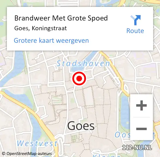 Locatie op kaart van de 112 melding: Brandweer Met Grote Spoed Naar Goes, Koningstraat op 16 januari 2017 15:49