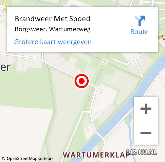 Locatie op kaart van de 112 melding: Brandweer Met Spoed Naar Borgsweer, Wartumerweg op 16 januari 2017 15:56