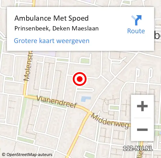 Locatie op kaart van de 112 melding: Ambulance Met Spoed Naar Prinsenbeek, Deken Maeslaan op 16 januari 2017 16:38