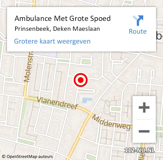 Locatie op kaart van de 112 melding: Ambulance Met Grote Spoed Naar Prinsenbeek, Deken Maeslaan op 16 januari 2017 16:39