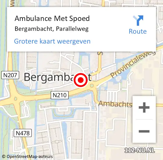 Locatie op kaart van de 112 melding: Ambulance Met Spoed Naar Bergambacht, Parallelweg op 16 januari 2017 17:20