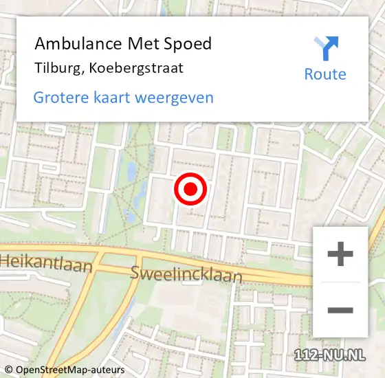 Locatie op kaart van de 112 melding: Ambulance Met Spoed Naar Tilburg, Koebergstraat op 16 januari 2017 18:41