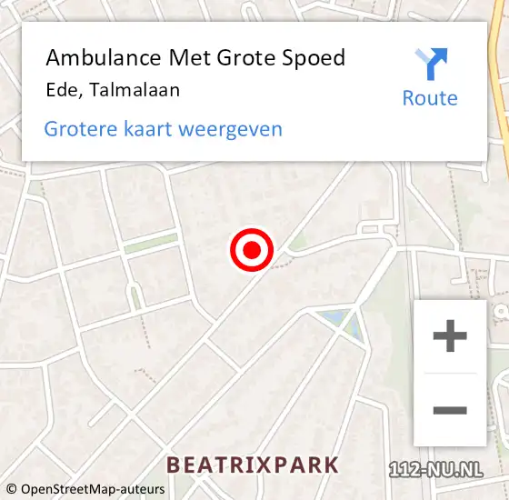 Locatie op kaart van de 112 melding: Ambulance Met Grote Spoed Naar Ede, Talmalaan op 16 januari 2017 19:16