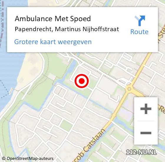 Locatie op kaart van de 112 melding: Ambulance Met Spoed Naar Papendrecht, Martinus Nijhoffstraat op 16 januari 2017 20:08