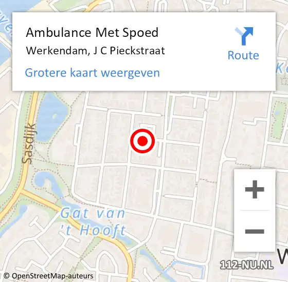 Locatie op kaart van de 112 melding: Ambulance Met Spoed Naar Werkendam, J C Pieckstraat op 16 januari 2017 20:11