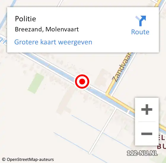 Locatie op kaart van de 112 melding: Politie Breezand, Molenvaart op 16 januari 2017 21:18