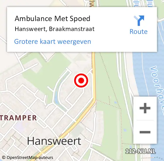 Locatie op kaart van de 112 melding: Ambulance Met Spoed Naar Hansweert, Braakmanstraat op 16 januari 2017 21:30