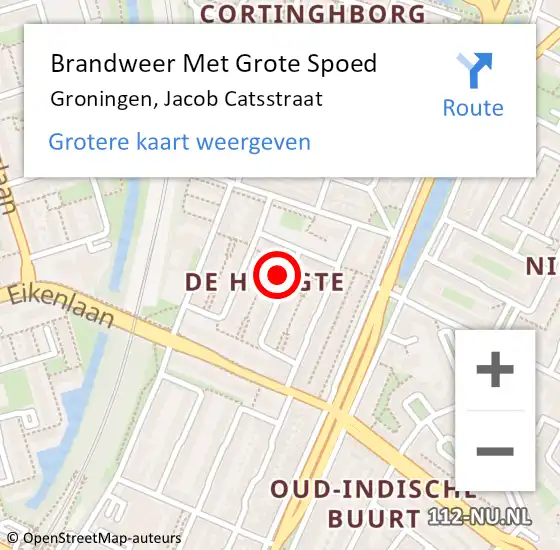 Locatie op kaart van de 112 melding: Brandweer Met Grote Spoed Naar Groningen, Jacob Catsstraat op 16 januari 2017 21:44