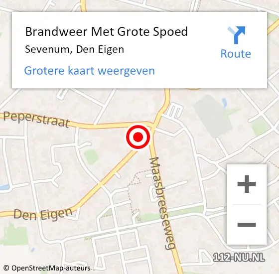 Locatie op kaart van de 112 melding: Brandweer Met Grote Spoed Naar Sevenum, Den Eigen op 16 januari 2017 22:08