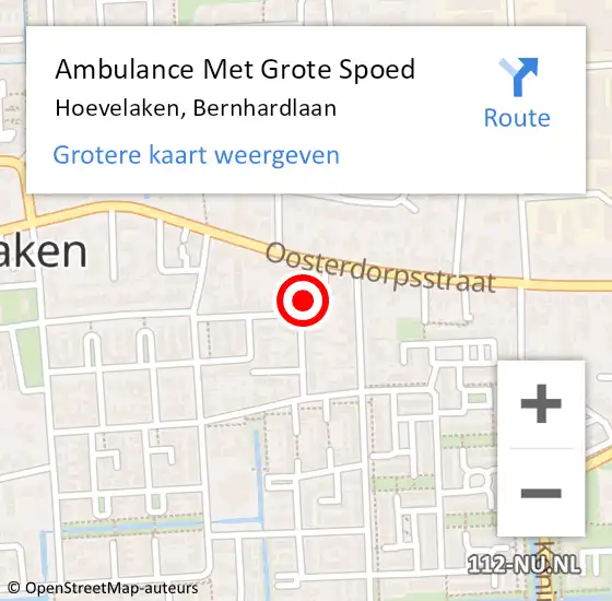 Locatie op kaart van de 112 melding: Ambulance Met Grote Spoed Naar Hoevelaken, Bernhardlaan op 16 januari 2017 22:09