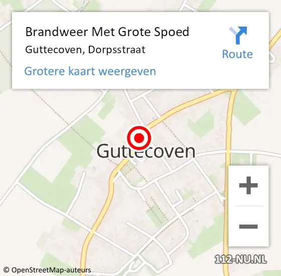 Locatie op kaart van de 112 melding: Brandweer Met Grote Spoed Naar Guttecoven, Dorpsstraat op 16 januari 2017 23:34