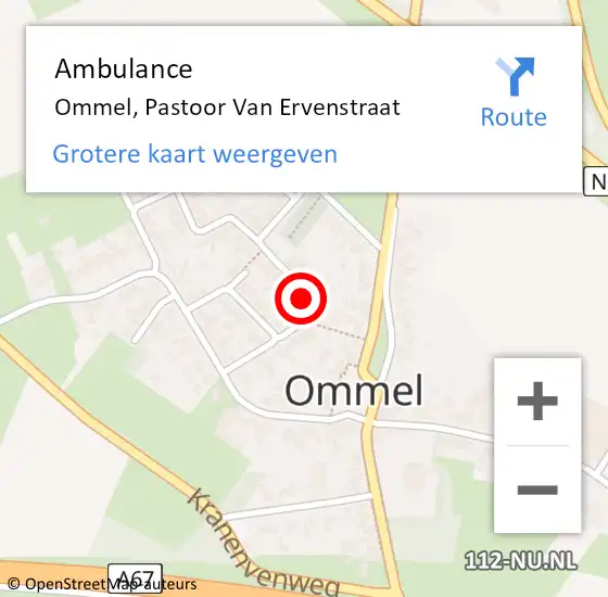 Locatie op kaart van de 112 melding: Ambulance Ommel, Pastoor Van Ervenstraat op 17 januari 2017 08:54